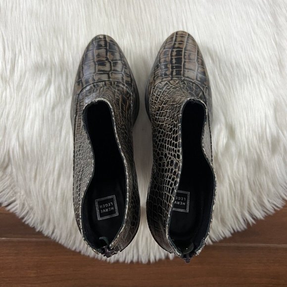 Herve Leger‎ Size 38.5 Crocodile Embossed Print Leather Booties Boots - Picture 6 of 12